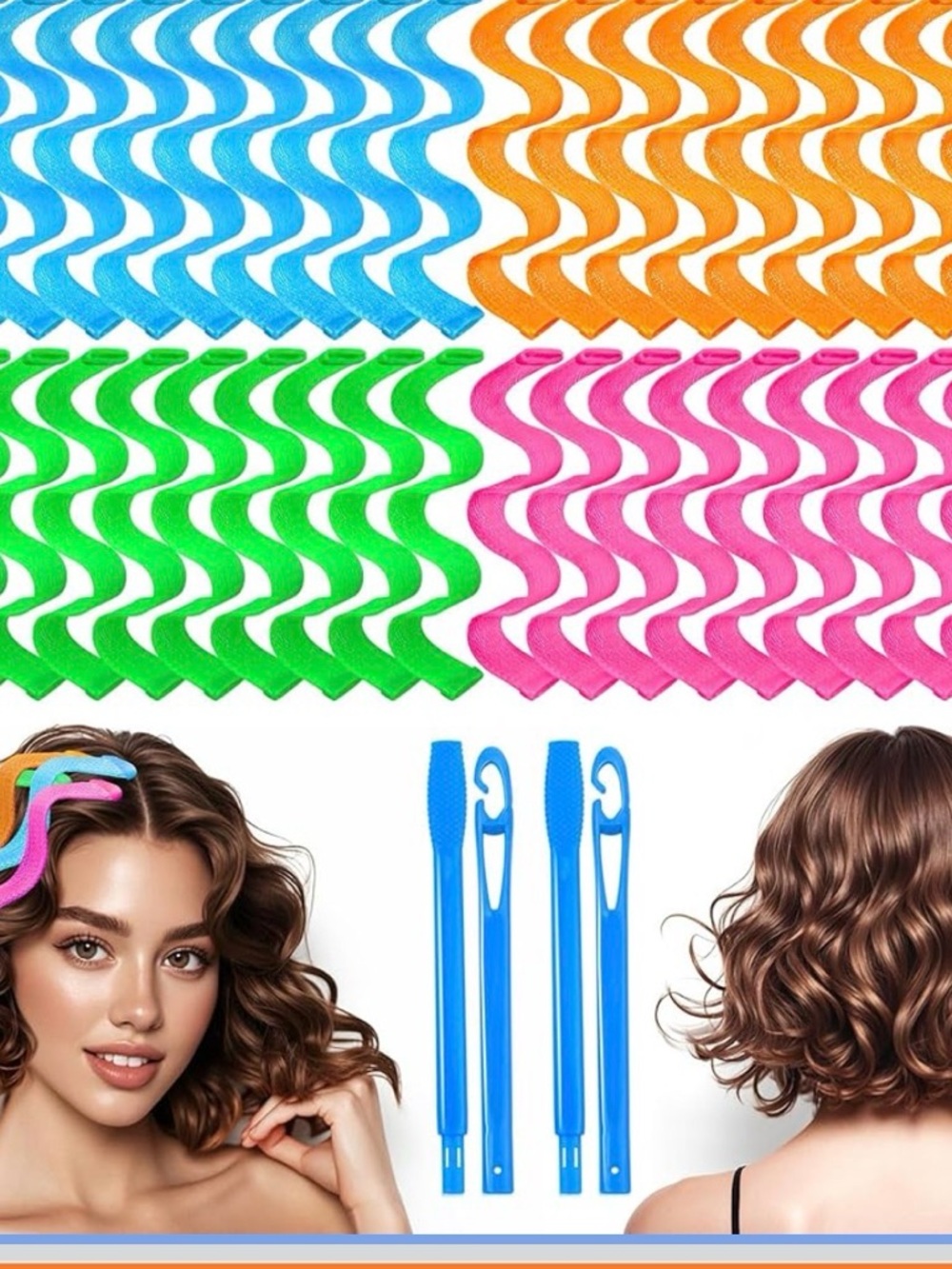No-Heat Hair Curlers Set - Multicolor Spiral Sleeves